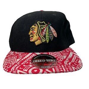 American Needle NEW Chicago Blackhawks Snapback Hat NHL‎ Hockey Red/Black NWT